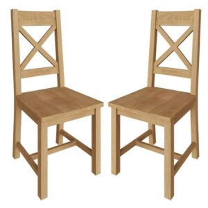 Concan Oak Wooden Cross Back Dining Chairs In Pair