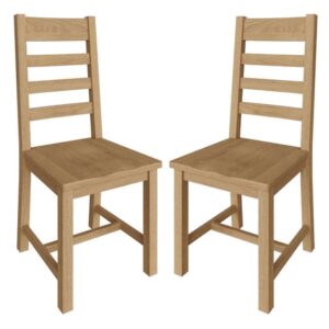 Concan Oak Wooden Ladder Back Dining Chairs In Pair