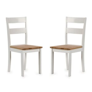 Lamar Light Oak And White Wooden Dining Chairs In Pair