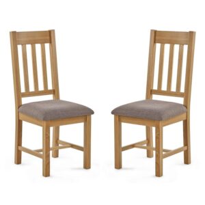 Macon Oak Wooden Dining Chairs With Grey Fabric Seat In Pair