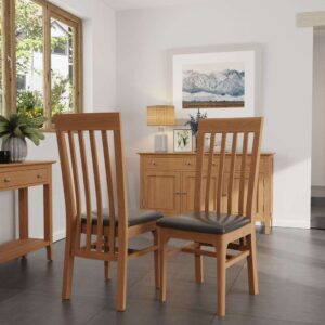 Nassau Natural Oak Wooden Dining Chairs With PU Seat In Pair