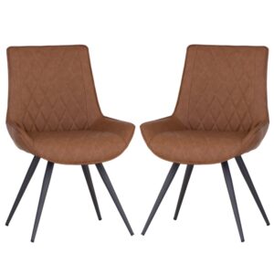 Arvada Tan PU Leather Dining Chairs With Metal Legs In Pair