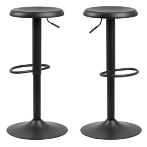 Flint Black Leather Bar Stools With Metal Base In Pair