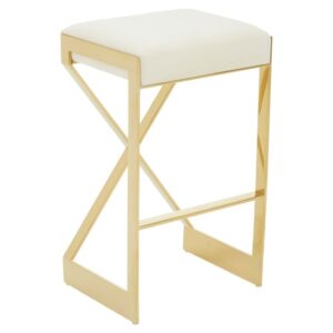 Azaltro Ivory Velvet Bar Stool With Gold Steel Frame