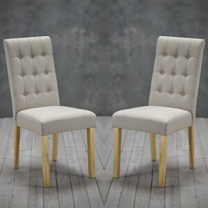 Remo Beige Fabric Dining Chairs With Wooden Legs In Pair