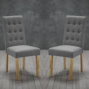 Remo Grey Fabric Dining Chairs With Wooden Legs In Pair