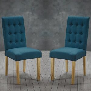 Remo Teal Fabric Dining Chairs With Wooden Legs In Pair