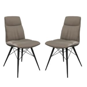 Andover Taupe Leather Dining Chairs With Black Legs In Pair