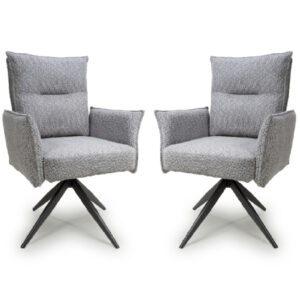 Barre Light Grey Fabric Dining Chairs With Black Legs In Pair