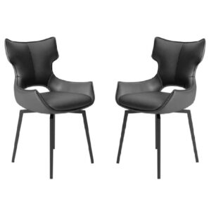 Rayong Grey Leather Dining Chairs With Black Legs In Pair