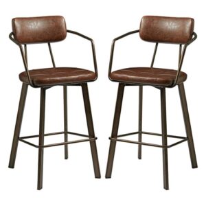 Alstan Vintage Brown Faux Leather Bar Stools In Pair