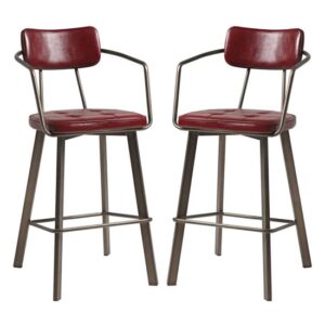 Alstan Vintage Red Faux Leather Bar Stools In Pair