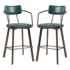 Alstan Vintage Teal Faux Leather Bar Stools In Pair