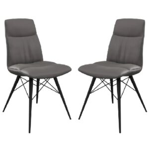 Andover Grey Leather Dining Chairs With Black Legs In Pair