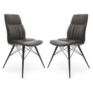 Andover Vintage Grey Leather Dining Chairs In Pair