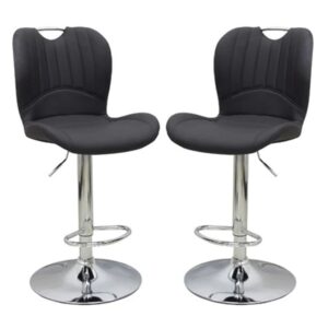 Arcadia Adjustable Black Faux Leather Bar Stools In Pair