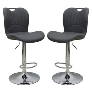 Arcadia Adjustable Grey Faux Leather Bar Stools In Pair