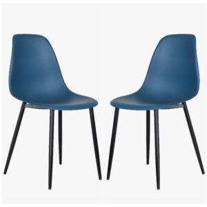 Arta Curve Blue Plastic Seat Dining Chairs In Pair