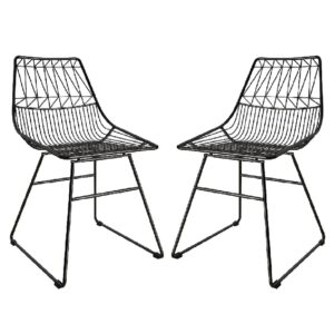 Auckland Black Metal Bistro Dining Chairs In Pair