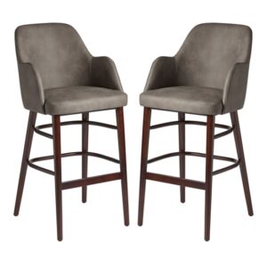 Avelay Vintage Steel Grey Faux Leather Bar Stools In Pair