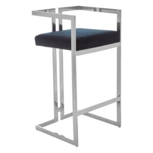 Azaltro Black Velvet Bar Stool With Silver Steel Frame