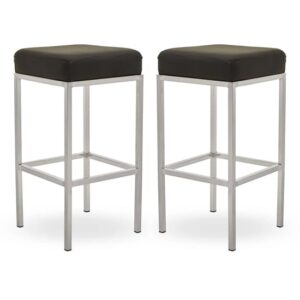 Baino Black Leather Bar Stools With Chrome Legs In A Pair