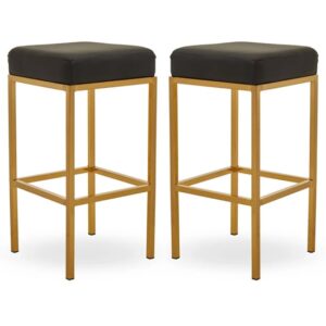 Baino Black Leather Bar Stools With Gold Legs In A Pair