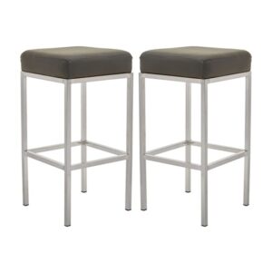 Baino Dark Grey Leather Bar Stools With Chrome Legs In A Pair