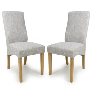 Basey Light Grey Fabric Dining Chairs With Oak Legs In Pair