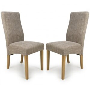 Basey Oatmeal Fabric Dining Chairs With Oak Legs In Pair