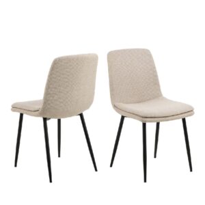 Belfast Beige Fabric Dining Chairs With Black Legs In Pair