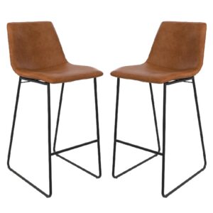 Berlin Caramel Maple PU Leather Bar Stools With Black Leg In Pair