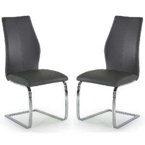 Bernie Grey Leather Dining Chairs With Chrome Legs In Pair