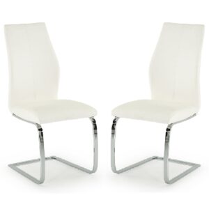 Bernie White Leather Dining Chairs With Chrome Legs In Pair