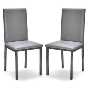 Billings Grey Faux Leather Dining Chairs In Pair