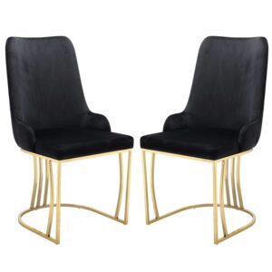 Burma Black Velvet Dining Chairs With Gold Frame In Pair