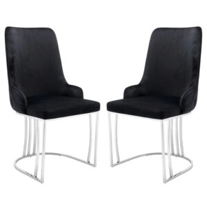 Burma Black Velvet Dining Chairs With Steel Frame In Pair