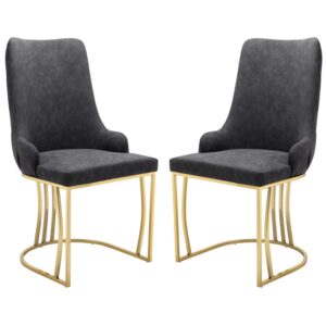 Burma Grey Velvet Dining Chairs With Gold Frame In Pair