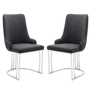 Burma Grey Velvet Dining Chairs With Steel Frame In Pair