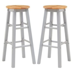 Cadell Grey Tropical Hevea Wood Bar Stools In Pair