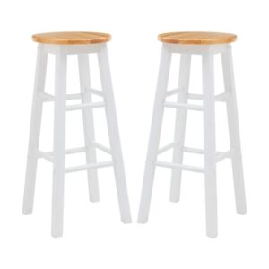 Cadell White Tropical Hevea Wood Bar Stools In Pair