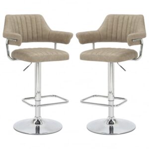 Calais Mink Leather Bar Stools With Chrome Base In Pair