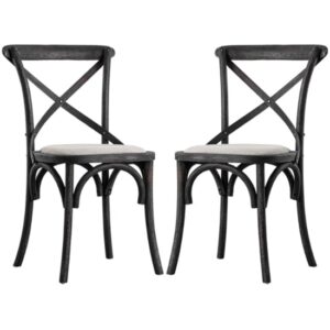 Caria Cross Back Black Wooden Dining Chairs In Pair