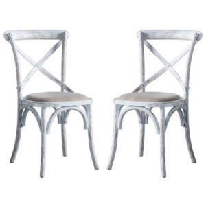 Caria Cross Back White Wooden Dining Chairs In Pair