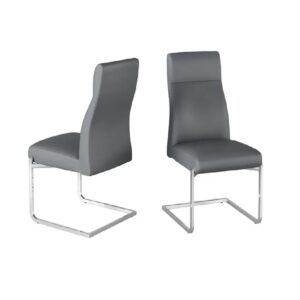 Dallas Grey Leather Dining Chairs With Chrome legs In Pair