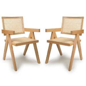 Derby Natural Rattan Wooden Dining Chairs In Pair