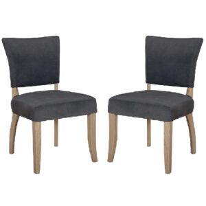 Dothan Dark Grey Velvet Dining Chairs With Oak Legs In Pair