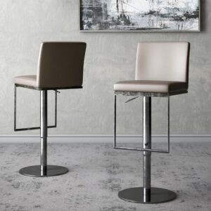 Eccles Taupe Leather Bar Stools With Chrome Base In Pair