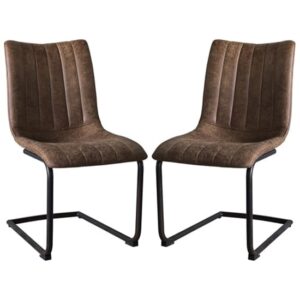 Edenton Brown Faux Leather Dining Chairs In Pair