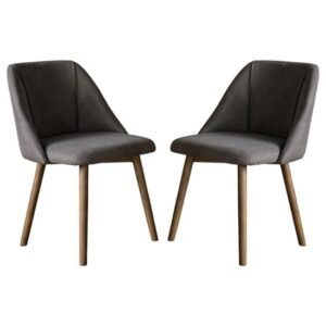 Elliata Slate Grey Fabric Dining Chairs In Pair